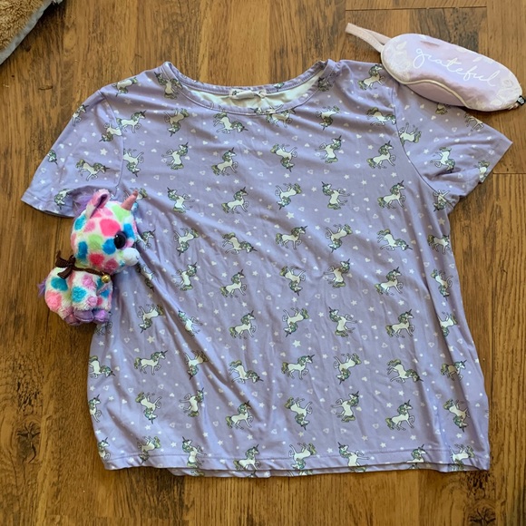 Purple pj tee shirt with unicorns - Picture 2 of 5